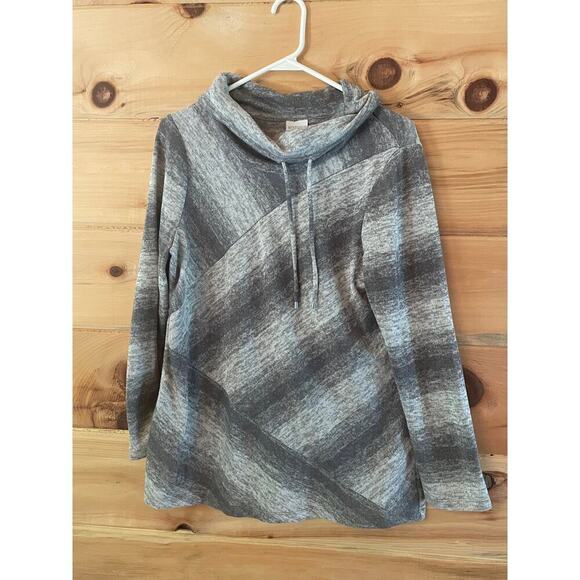 Weekends by Chico's women's cowl neck sweater. Grey striped Size 1 - Picture 1 of 4
